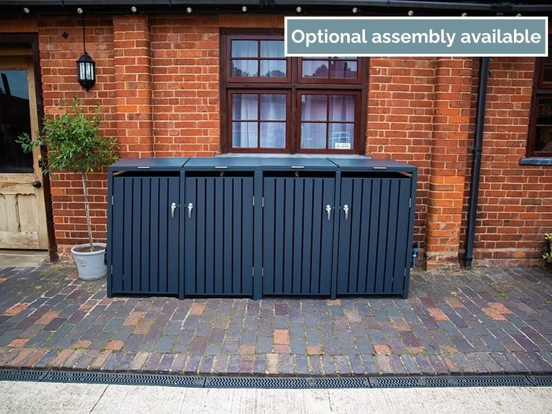 Product photograph of Anthracite Galvanized Steel Wheelie Bin Cover Quad Set from The Garden Furniture Centre Ltd