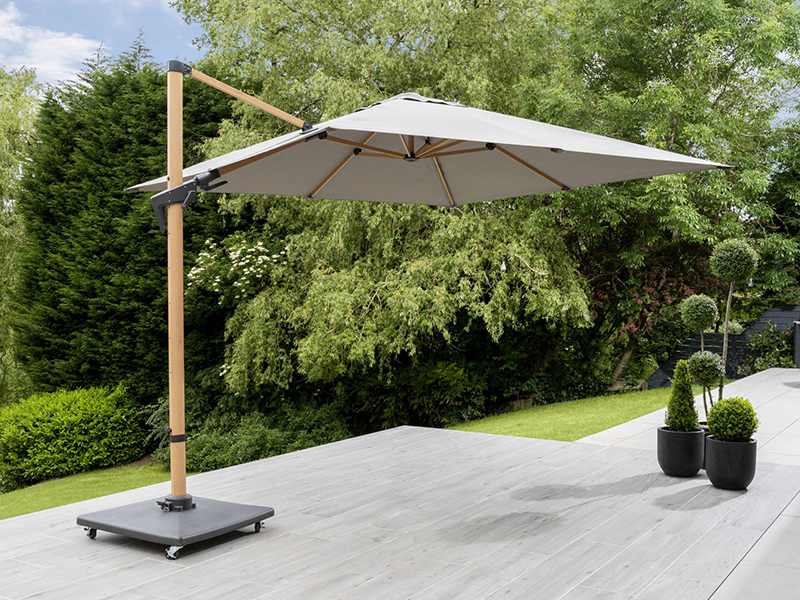 Product photograph of Royce Executive 3m Sq Cantilever Parasol Wood Effect from The Garden Furniture Centre Ltd