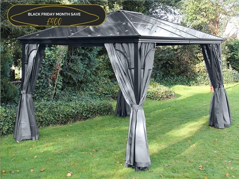 Product photograph of Four Seasons Gazebo 3m X 3m Black Friday Month from The Garden Furniture Centre Ltd