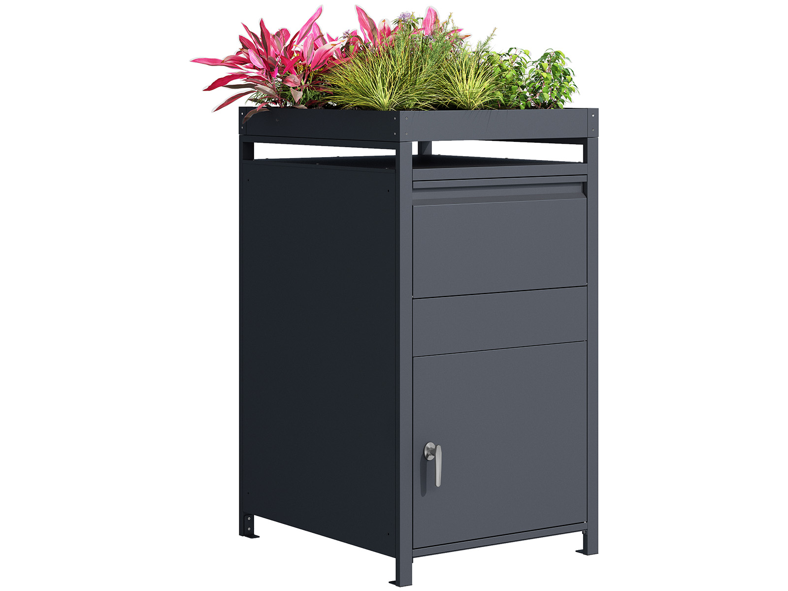 Product photograph of Anthracite Galvanized Steel Parcel Box With Planter from The Garden Furniture Centre Ltd