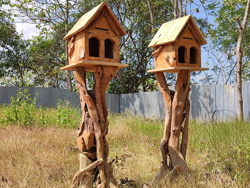 Product photograph of Teak Bird House Medium from The Garden Furniture Centre Ltd