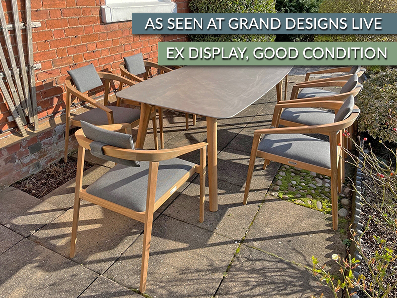 Product photograph of Mustique 8 Chair Dining Set Ex-display Fsc Certified from The Garden Furniture Centre Ltd