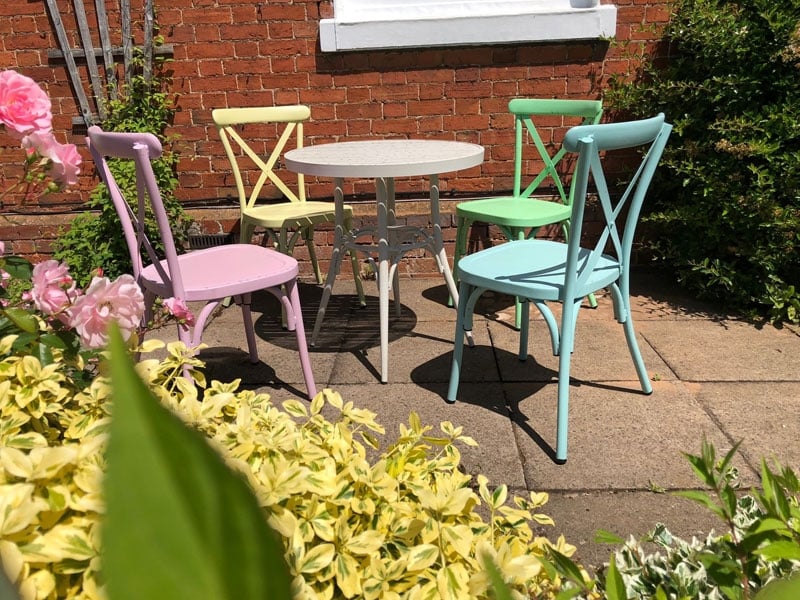 Product photograph of Retro Cross Back 4 Chair Set from The Garden Furniture Centre Ltd