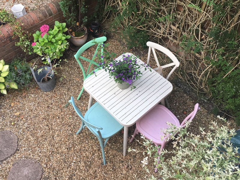 Product photograph of Retro Cross Back 4 Chair Set Square from The Garden Furniture Centre Ltd