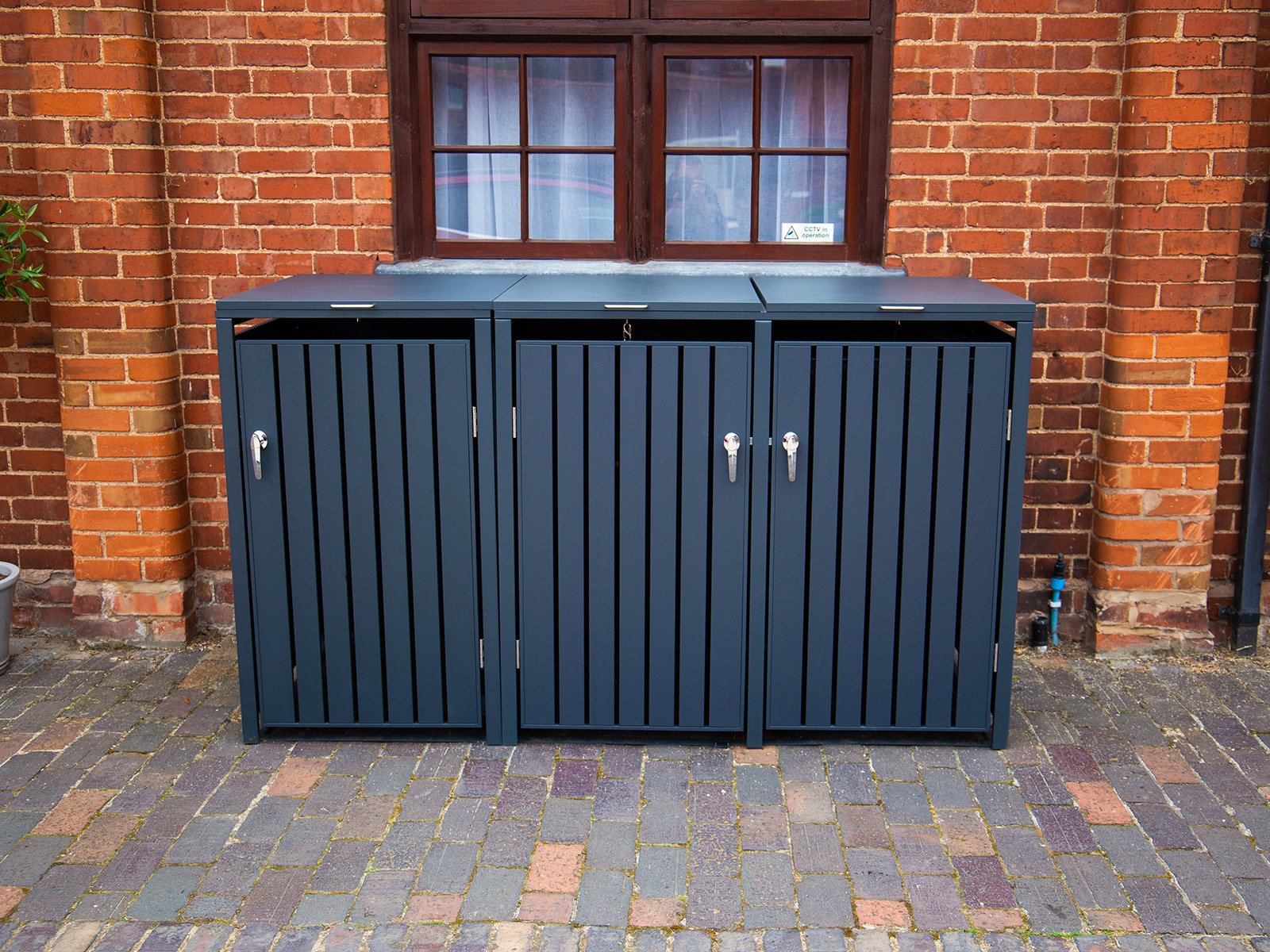 Product photograph of Anthracite Galvanised Steel Wheelie Bin Cover Triple from The Garden Furniture Centre Ltd